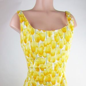 Nine West Sleeveless Dress Yellow Tulip Print